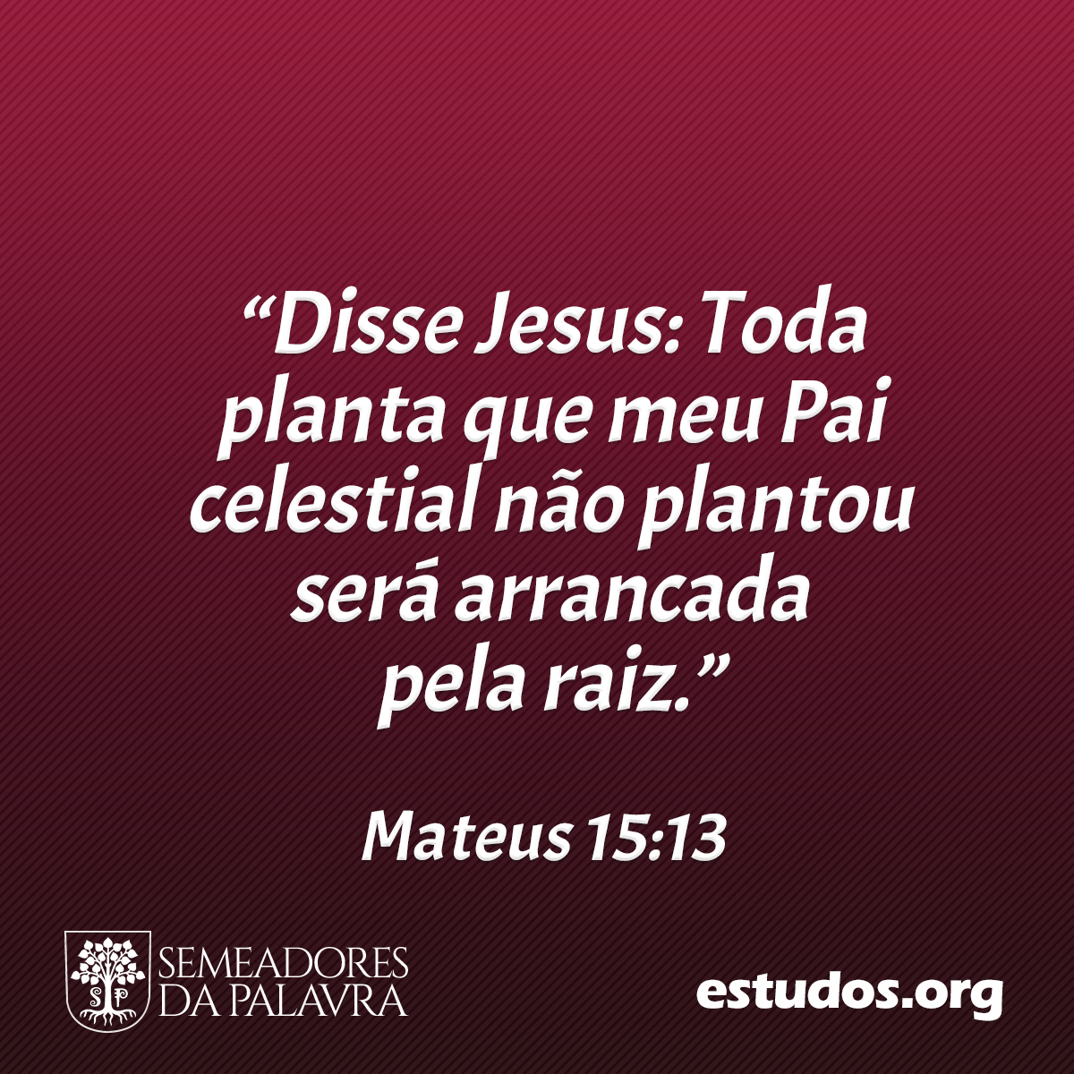 “Disse Jesus: Toda planta que meu Pai celestial não plantou será arrancada pela raiz.” (Mateus 15:13)