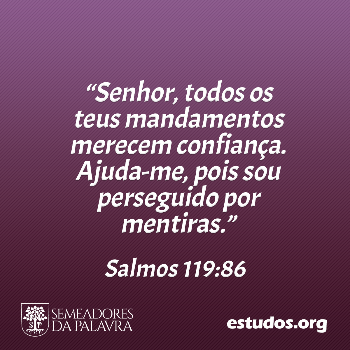 “Senhor, todos os teus mandamentos merecem confiança. Ajuda-me, pois sou perseguido por mentiras.” (Salmos 119:86)