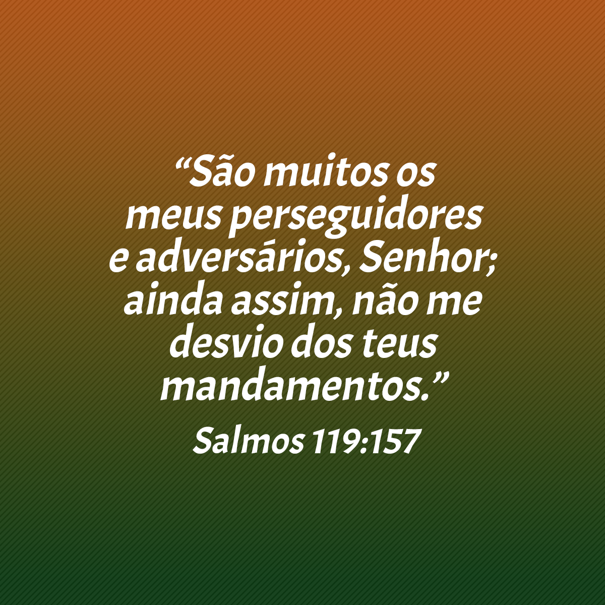 “São muitos os meus perseguidores e adversários, Senhor; ainda assim, não me desvio dos teus mandamentos.” (Salmos 119:157)