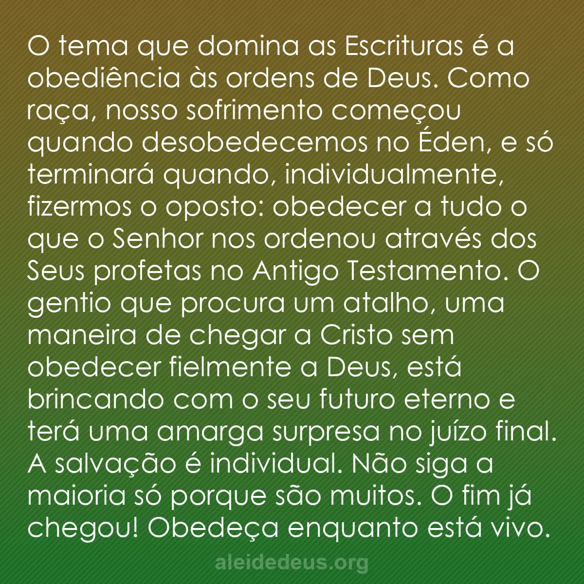 b0036 - Postagem sobre a Lei de Deus: O tema que domina as Escrituras é a obediência às...
