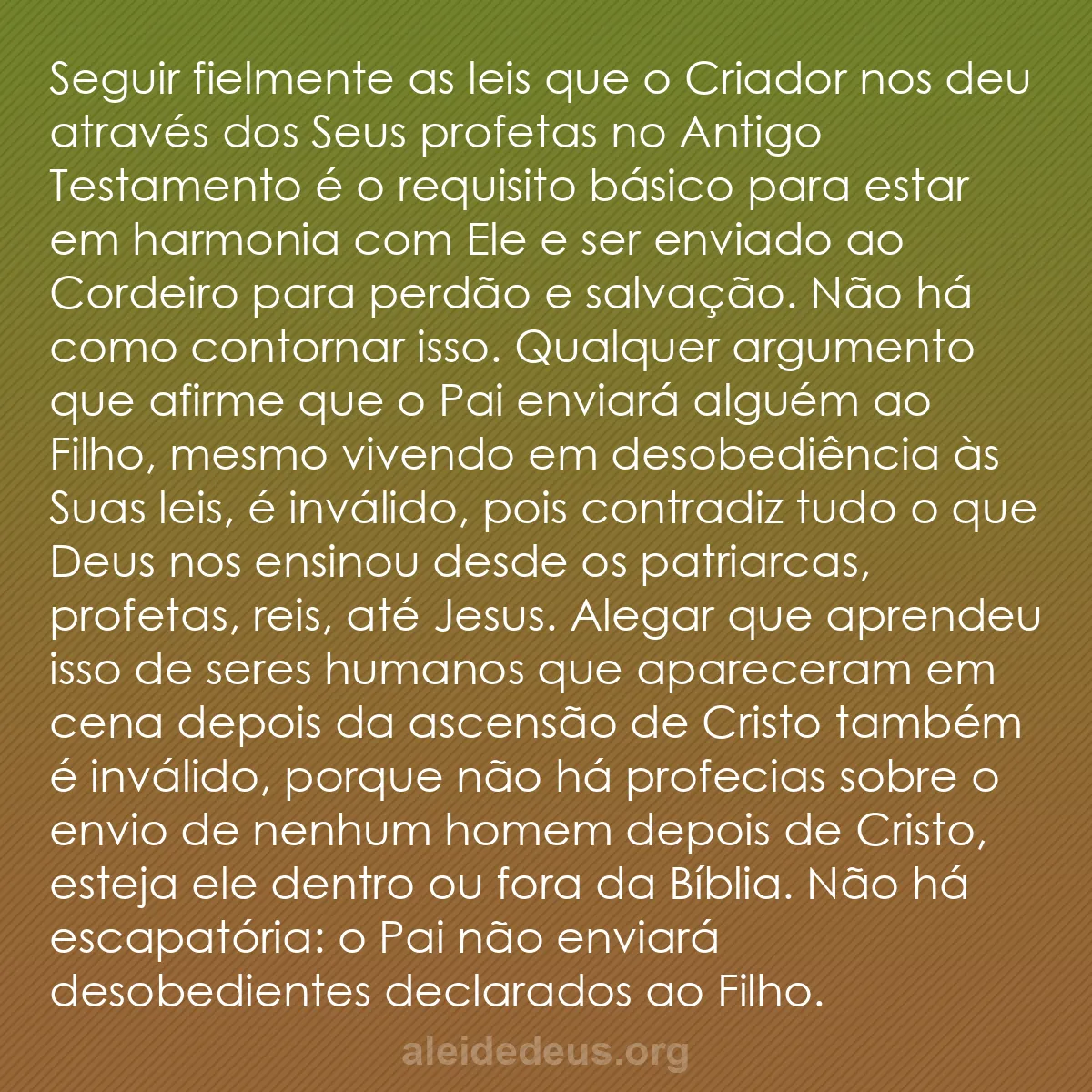 b0149 - Postagem sobre a Lei de Deus: Seguir fielmente as leis que o Criador nos deu através...