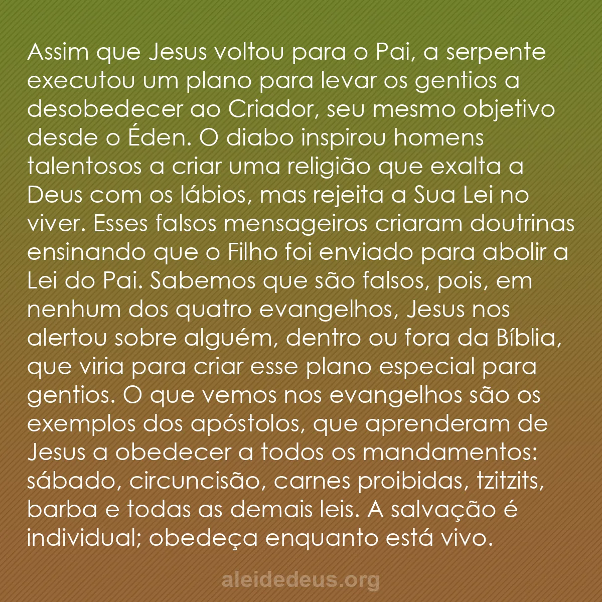 b0209 - Postagem sobre a Lei de Deus: Assim que Jesus voltou para o Pai, a serpente executou...