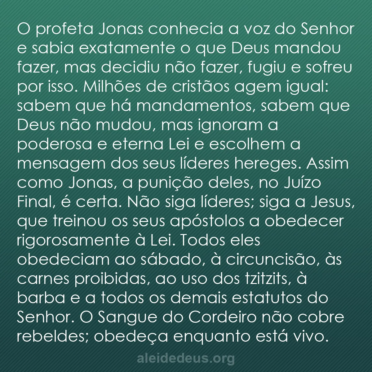 b0240 - Postagem sobre a Lei de Deus: O profeta Jonas conhecia a voz do Senhor e sabia exatamente...
