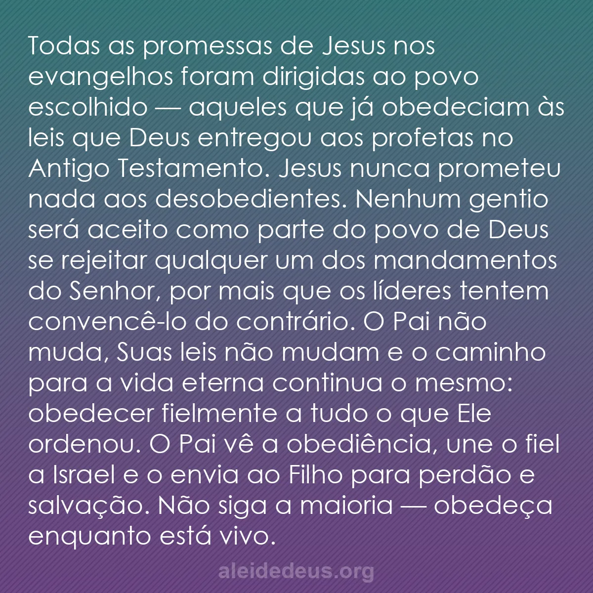 b0264 - Postagem sobre a Lei de Deus: Todas as promessas de Jesus nos evangelhos foram dirigidas...