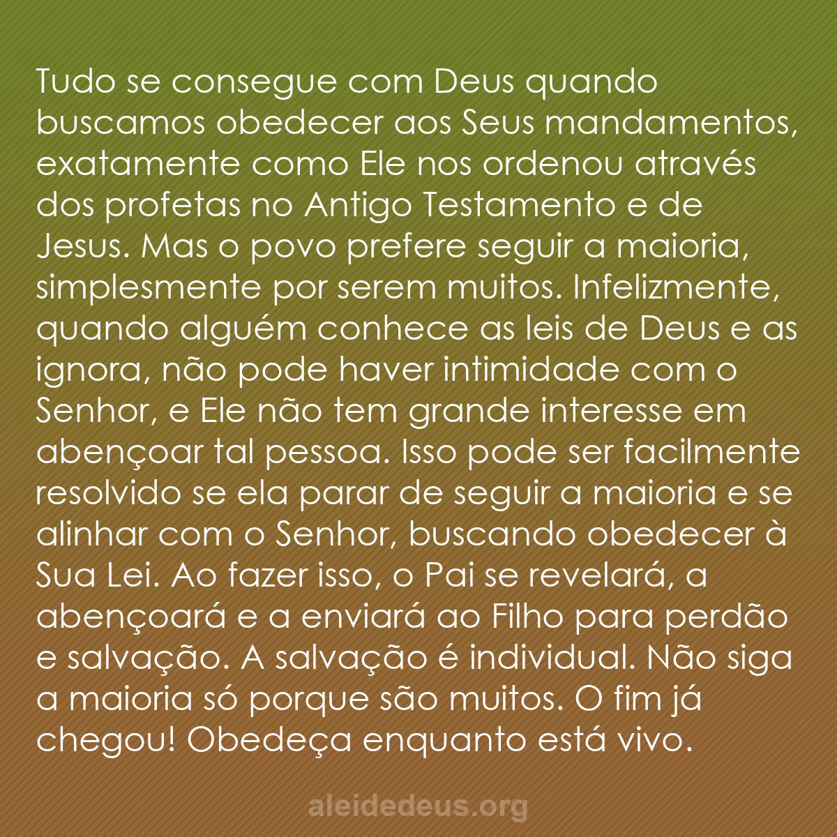 b0449 - Postagem sobre a Lei de Deus: Tudo se consegue com Deus quando buscamos obedecer...