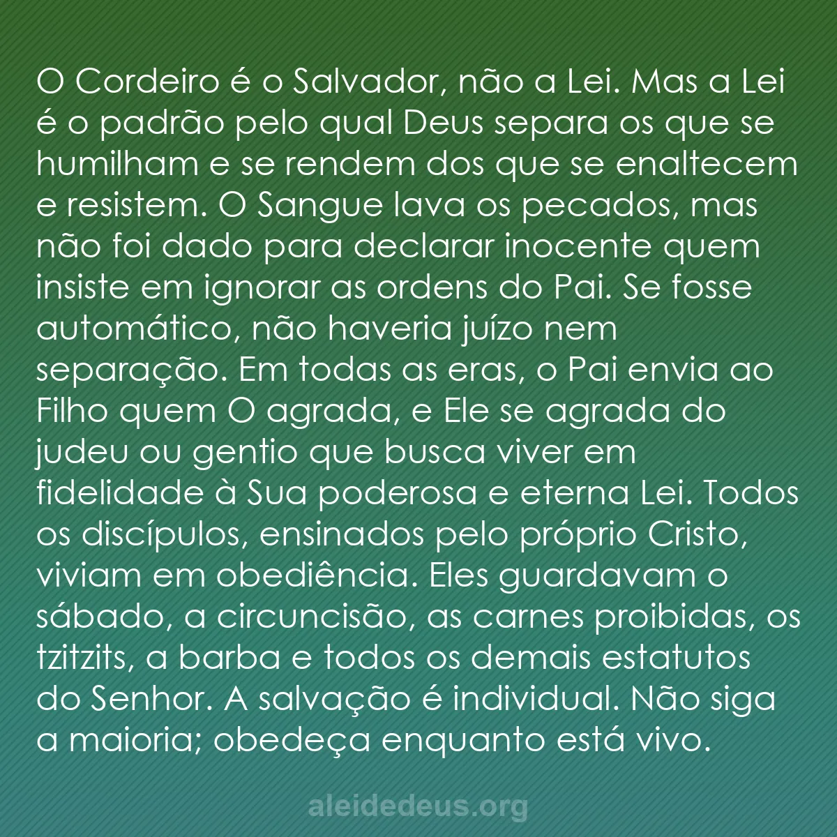 b0510 - Postagem sobre a Lei de Deus: O Cordeiro é o Salvador, não a Lei. Mas a Lei é o...