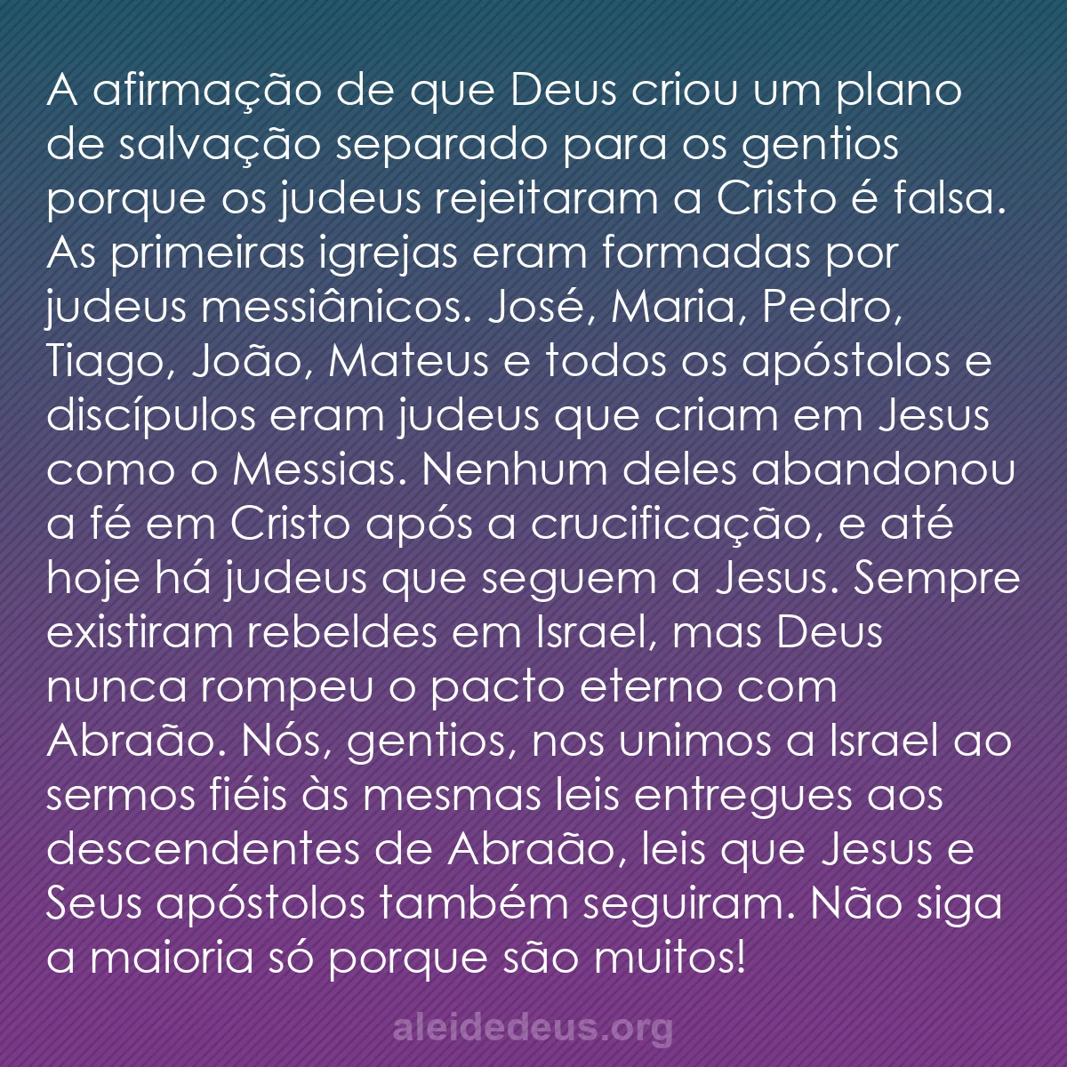 b0534 - Postagem sobre a Lei de Deus: A afirmação de que Deus criou um plano de salvação...