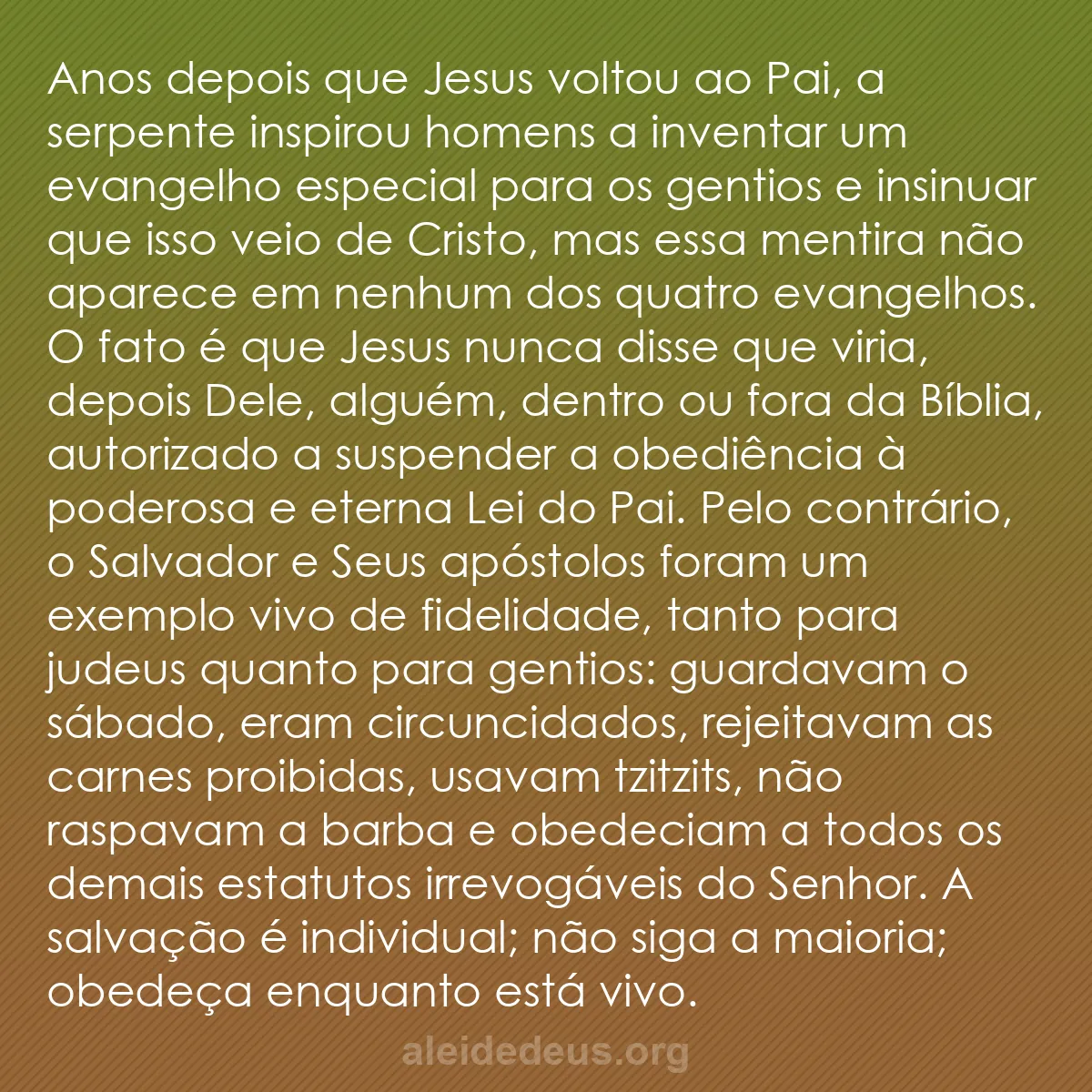 b0589 - Postagem sobre a Lei de Deus: Anos depois que Jesus voltou ao Pai, a serpente inspirou...